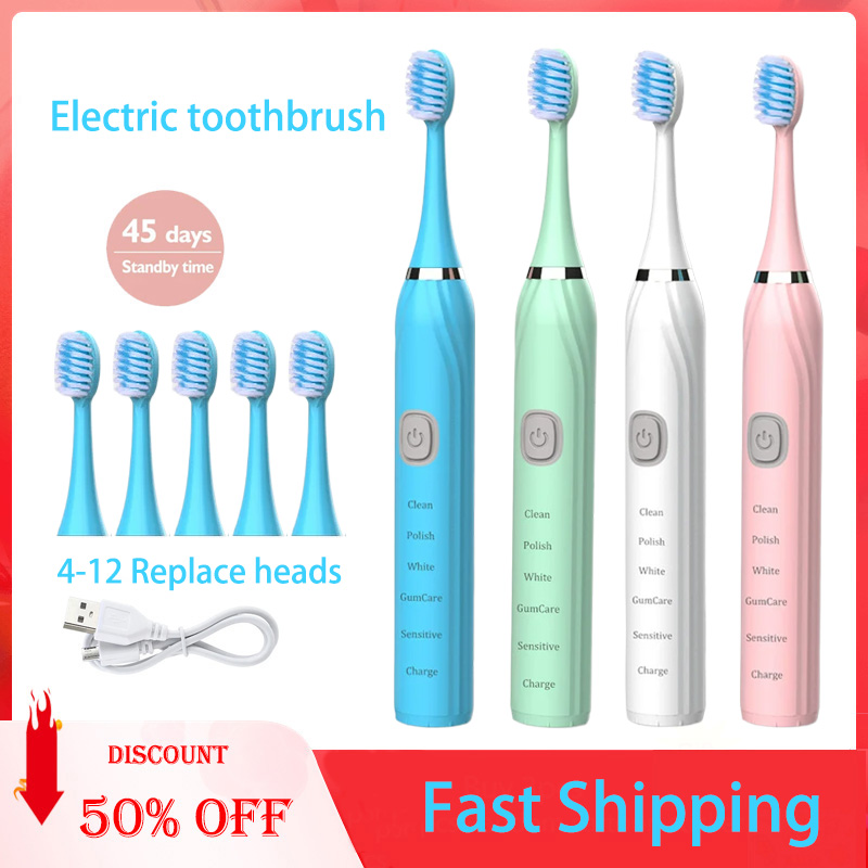 Electric Toothbrush Sonic - ソニック電動歯ブラシクリーニングブラシ大人のための自動充電式軟毛防水超音波歯ブラシ 4 ヘッド