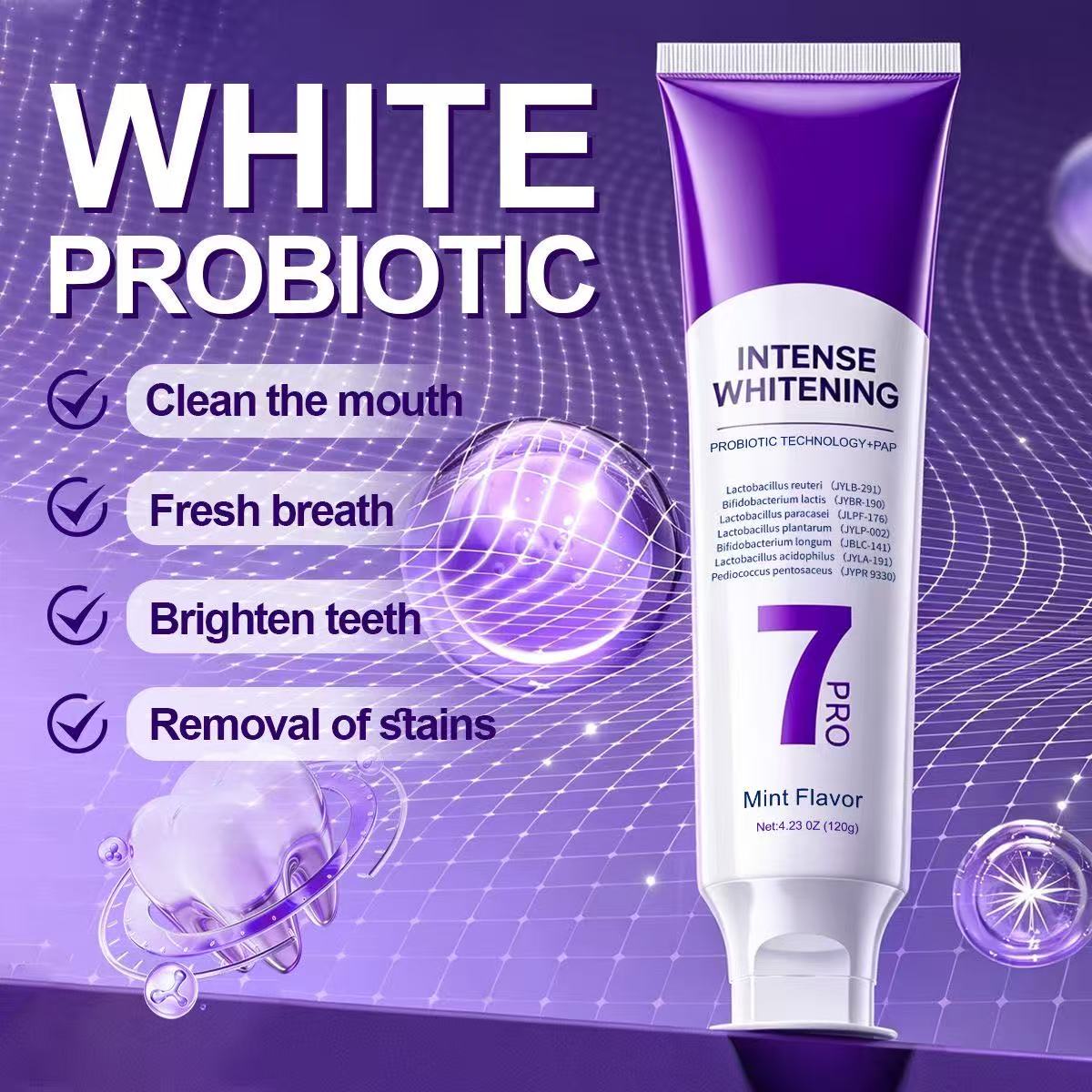 Teeth Whitening That Works - 7-Pro プロバイオティクスホワイトニング歯磨き粉：黄ばみや汚れを除去、エナメル質を修復、息を爽やかにする – 120g