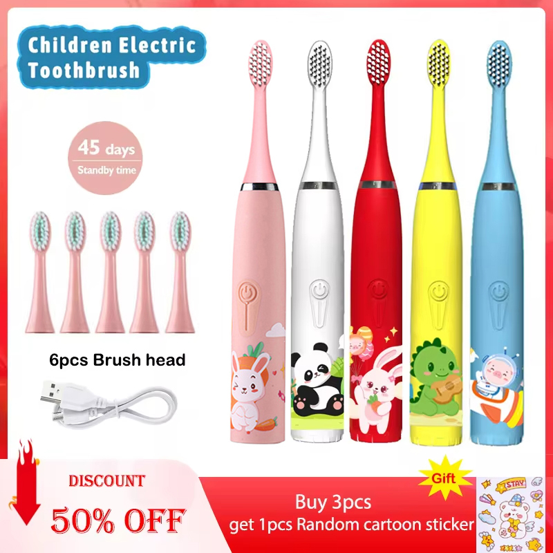 Electric Toothbrush Sonic - 子供のための交換用ヘッド付き電動歯ブラシ,充電式,カラフル,漫画,ソニック,ipx7,防水