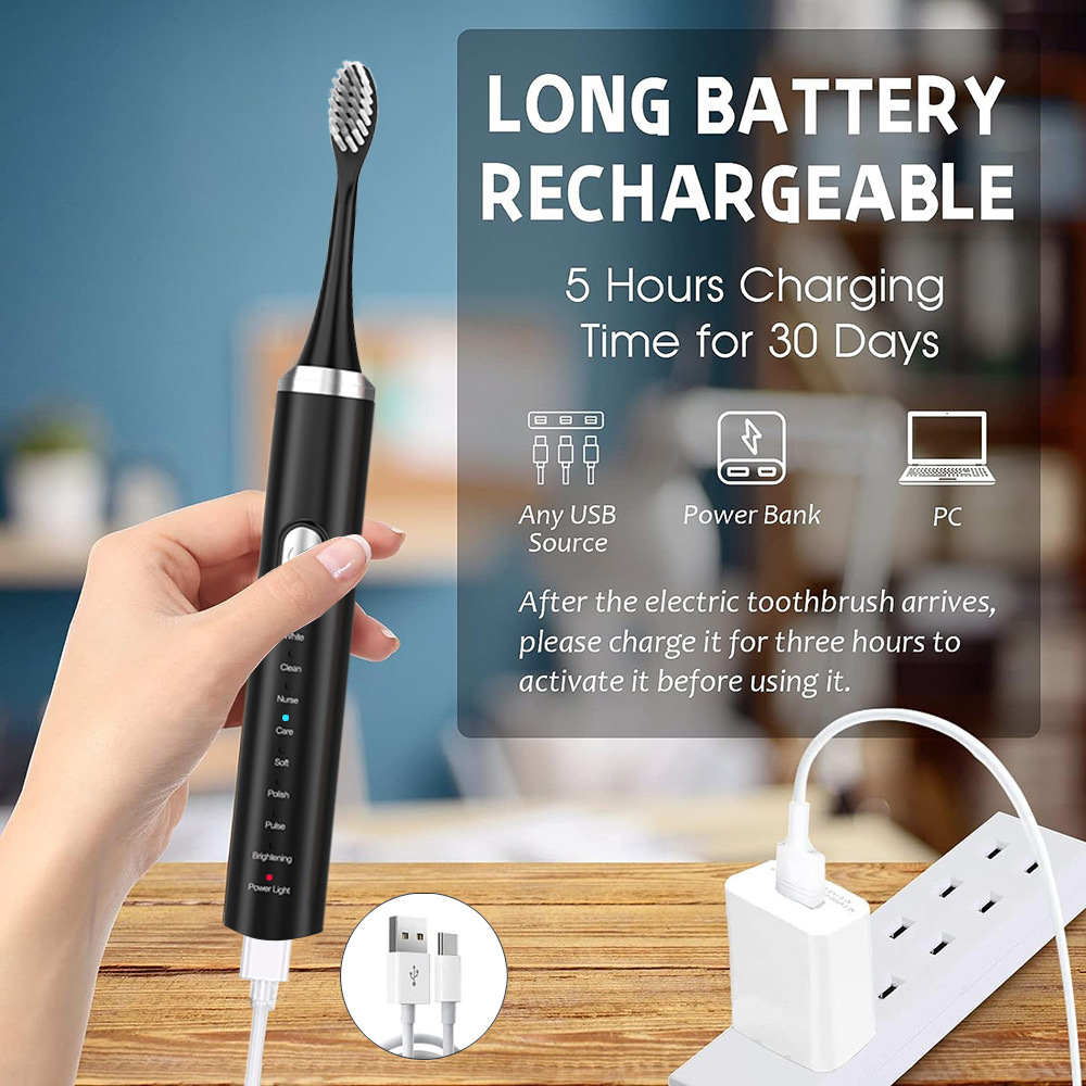 電動歯ブラシセット、充電式音波歯ブラシ+交換ヘッド4本、家庭 - Electric Toothbrush Sonic のレビューと価格