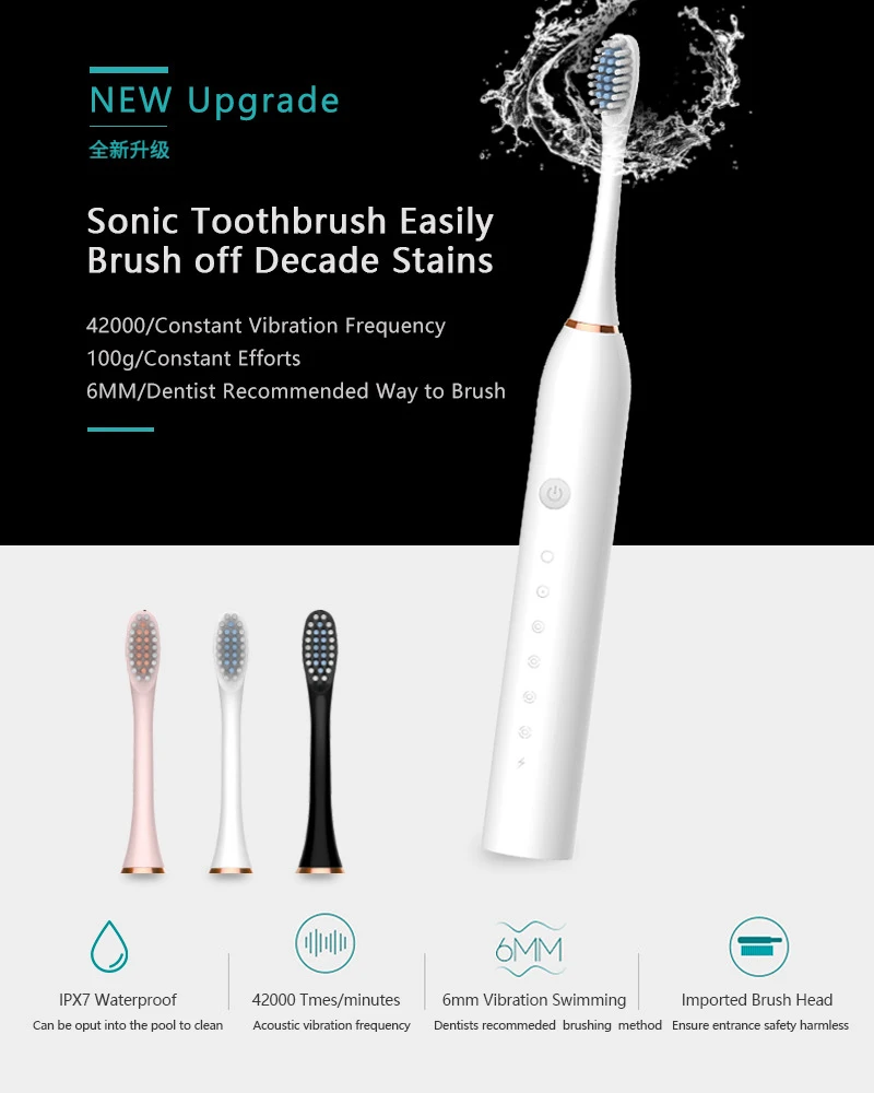 ソニック電動歯ブラシ IPX7 防水オーラルケアホワイトニン - Electric Toothbrush Sonic のレビューと価格